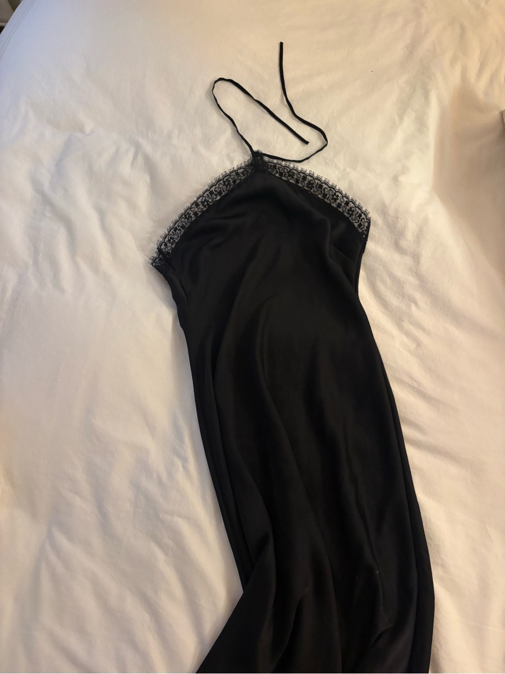 Aritzia Women's Black Lace-Trim Slip MIDI Dress